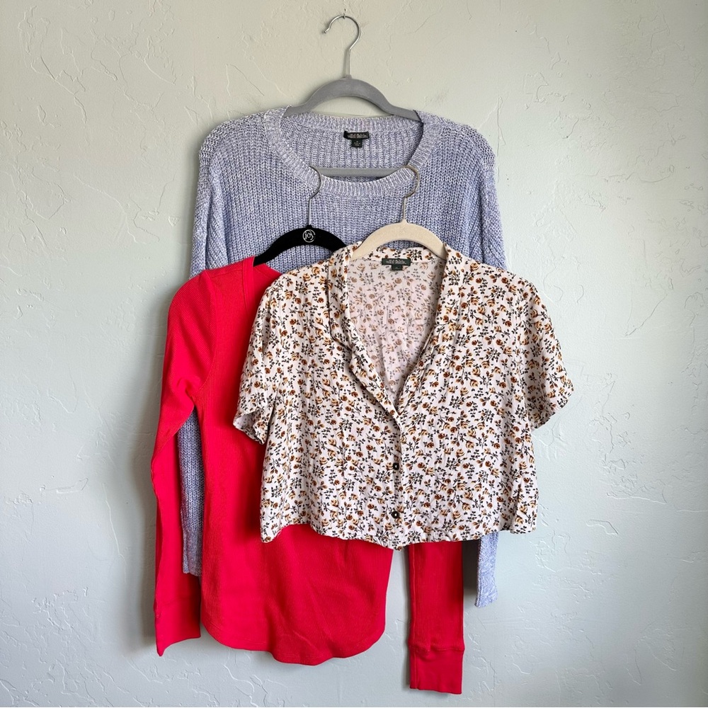 Wild Fable Bundle Floral Cropped Blouse Sweater Long Sleeve Top Size Medium EUC